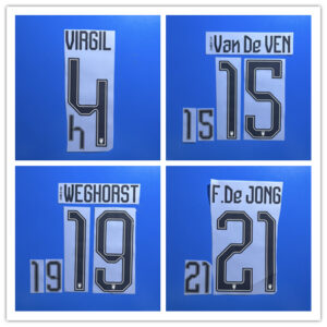 2026 World Cup Netherlands away football team VIRGIL XAVI VAN DE VEN F.DE JONG white logo soccer number