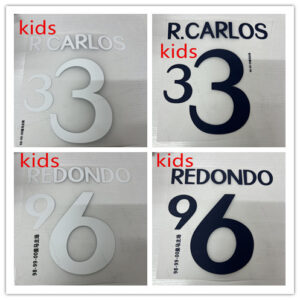 Kids Real Madrid 1998 1999 2000 Home Away football star RAUL R.CARLOS J.M.GUTI 98-00 soccer number Height 23.4cm